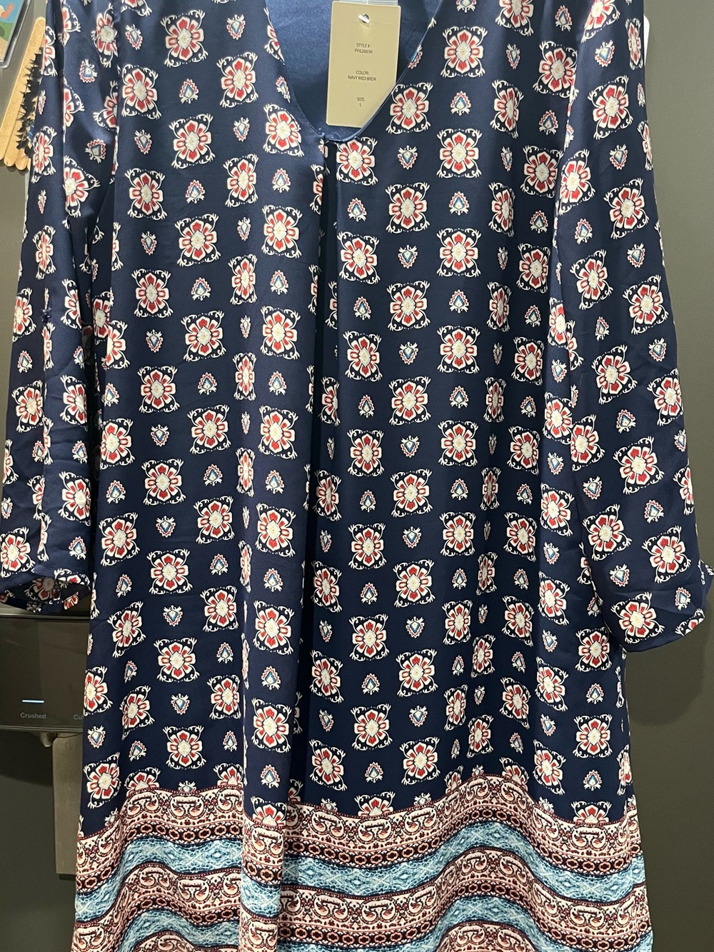 Pink Rose Navy Floral Border-Print Tunic dress